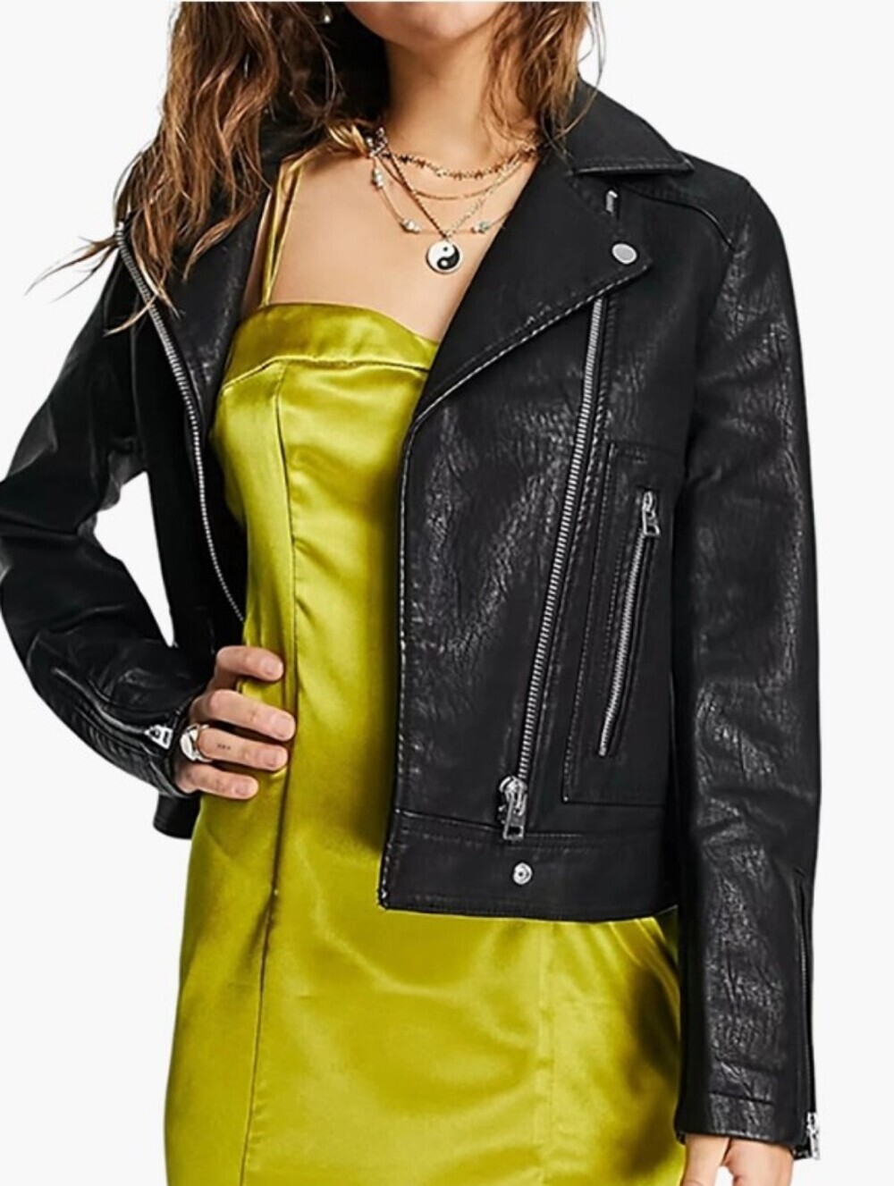 Topshop Womens Black Faux Leather Zipper Goth Biker Motorcycle Jacket Size 6